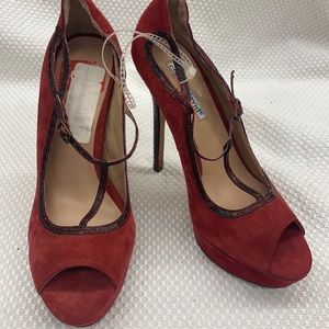 Charles Davis Red T-Strap Heels